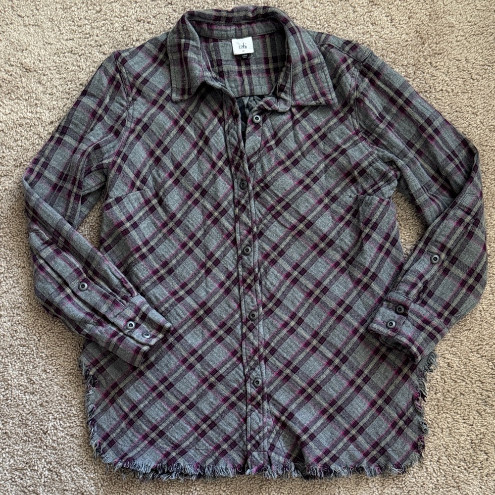 CAbi Pink and Gray Plaid Button-Up